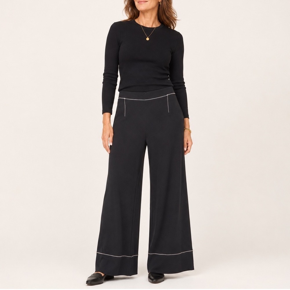 J.Jill Black Wide Leg Palazzo Pants Contrast Stitch Liquid Knit Y2K 90s Medium